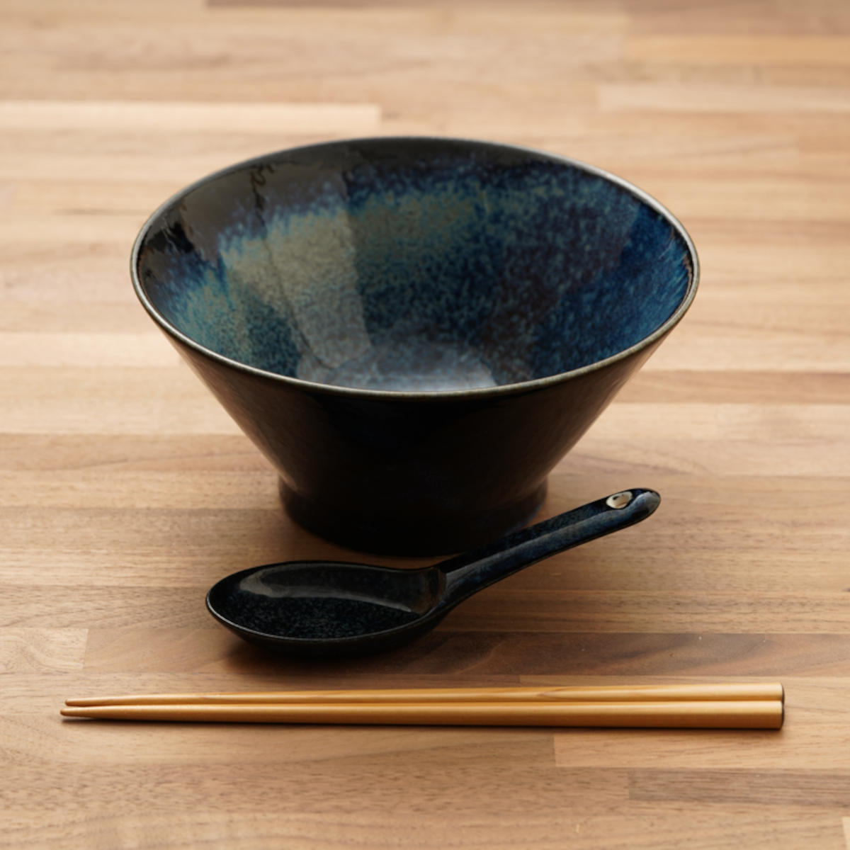 窯変紺 どんぶりとレンゲ各2個セット