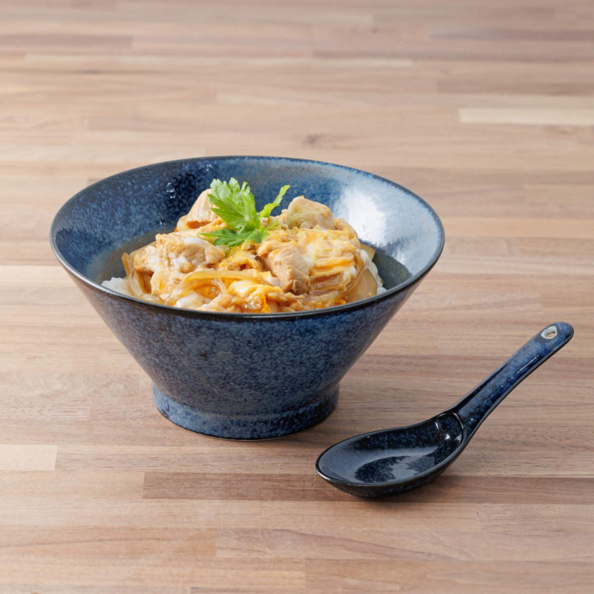 窯変紺 どんぶりとレンゲ各4個セット