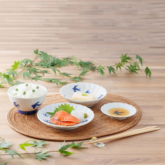 ツバメ柄 取り鉢 取り皿 豆皿 茶碗 2人用 ペアセット 8枚セット 食器セット ブルーバード カフェ風