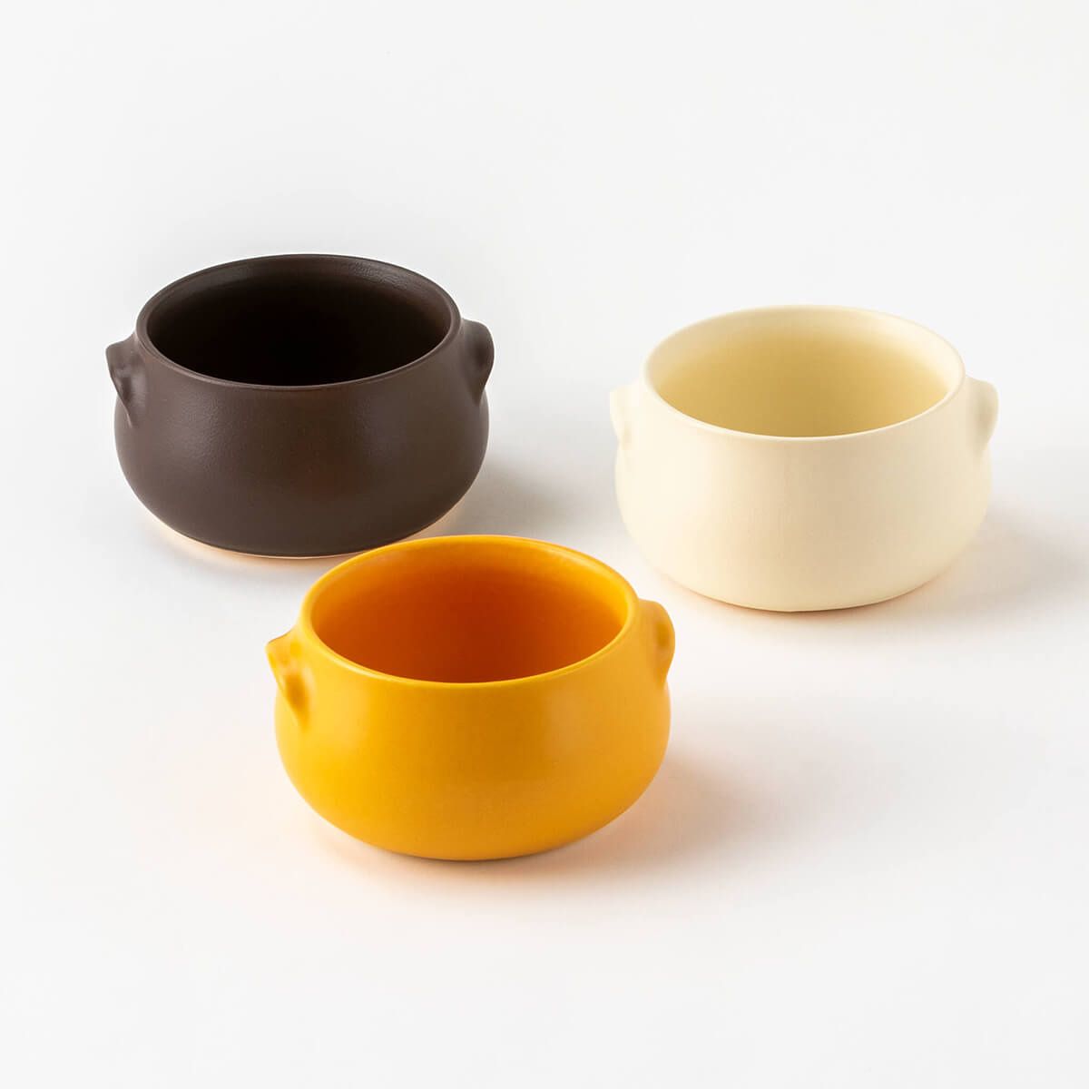 直火対応 スープボウル(単品) ほっこりとしたかわいいかたち(アイボリー/イエロー/ブラウン)