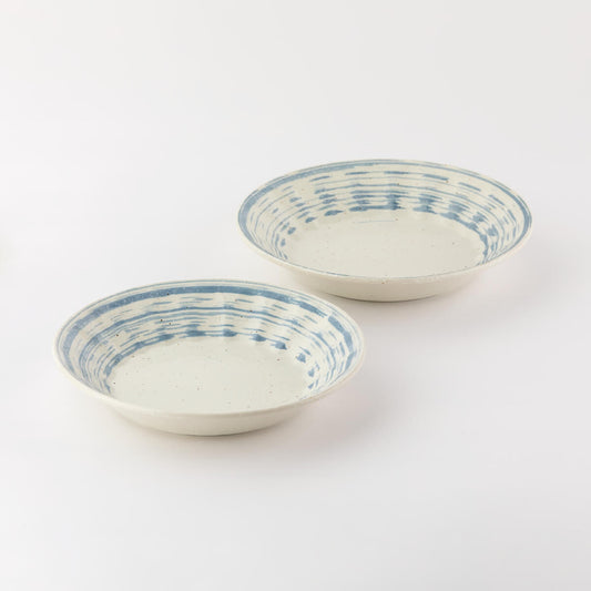 【27パーセントOFF】青刷毛目 しのぎ 20cm深皿 2枚セット