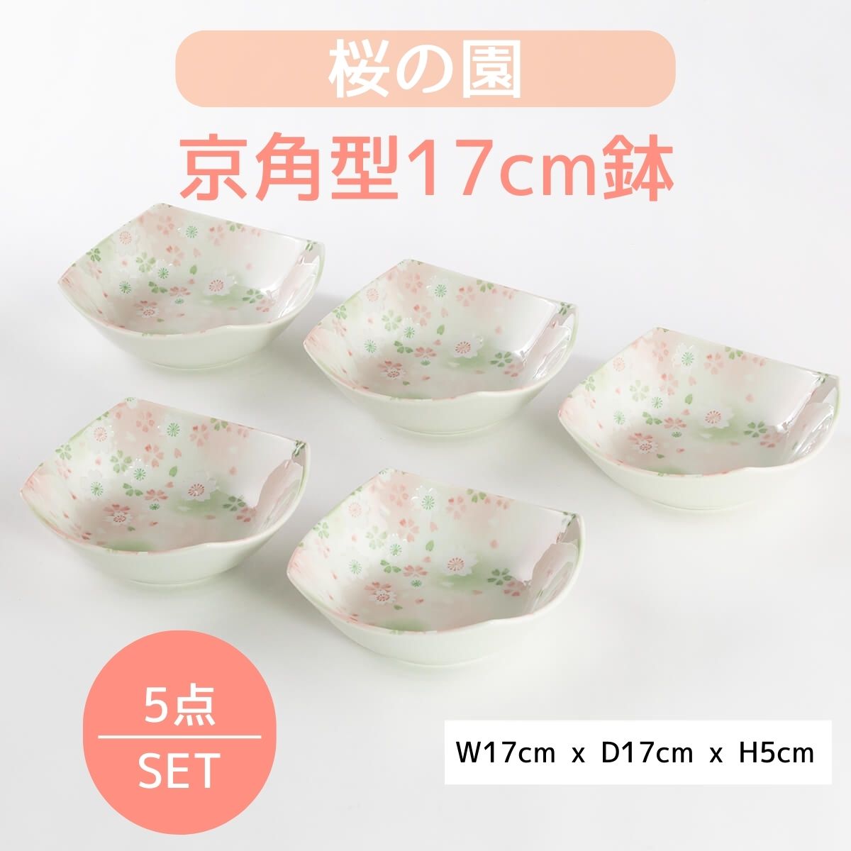 【50%OFF】特価品 桜の園 京角型17cm鉢5個セット