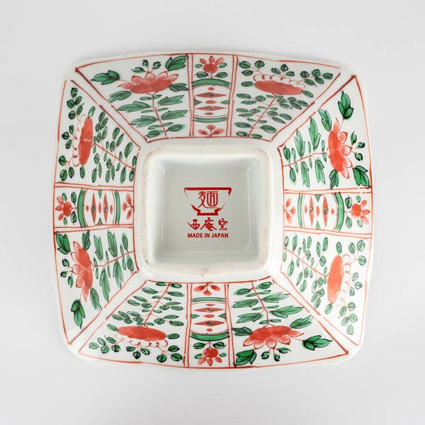赤絵立花 角麺鉢 白