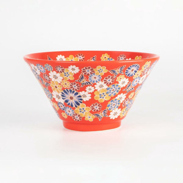 花摘花蝶 切立19cm麺鉢 赤