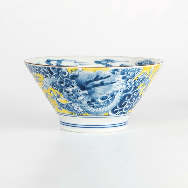黄彩龍絵 19cm麺鉢