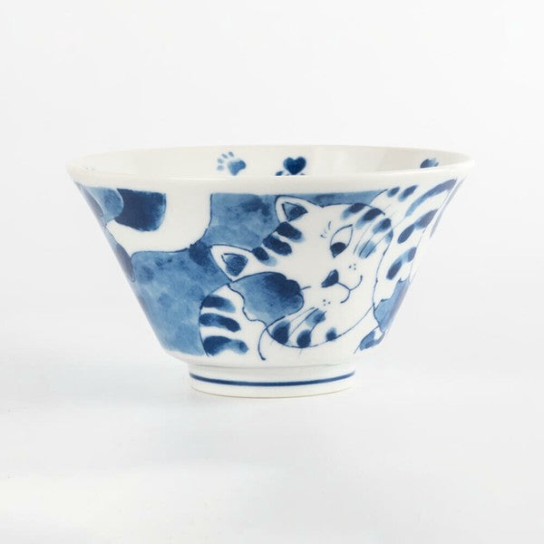 藍染猫絵 17cm麺鉢