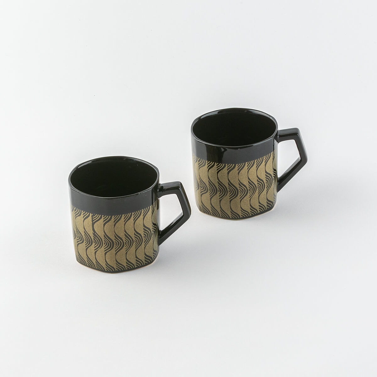 【50%OFF】特価品 知山窯 黒金 モダンマグペア リップル