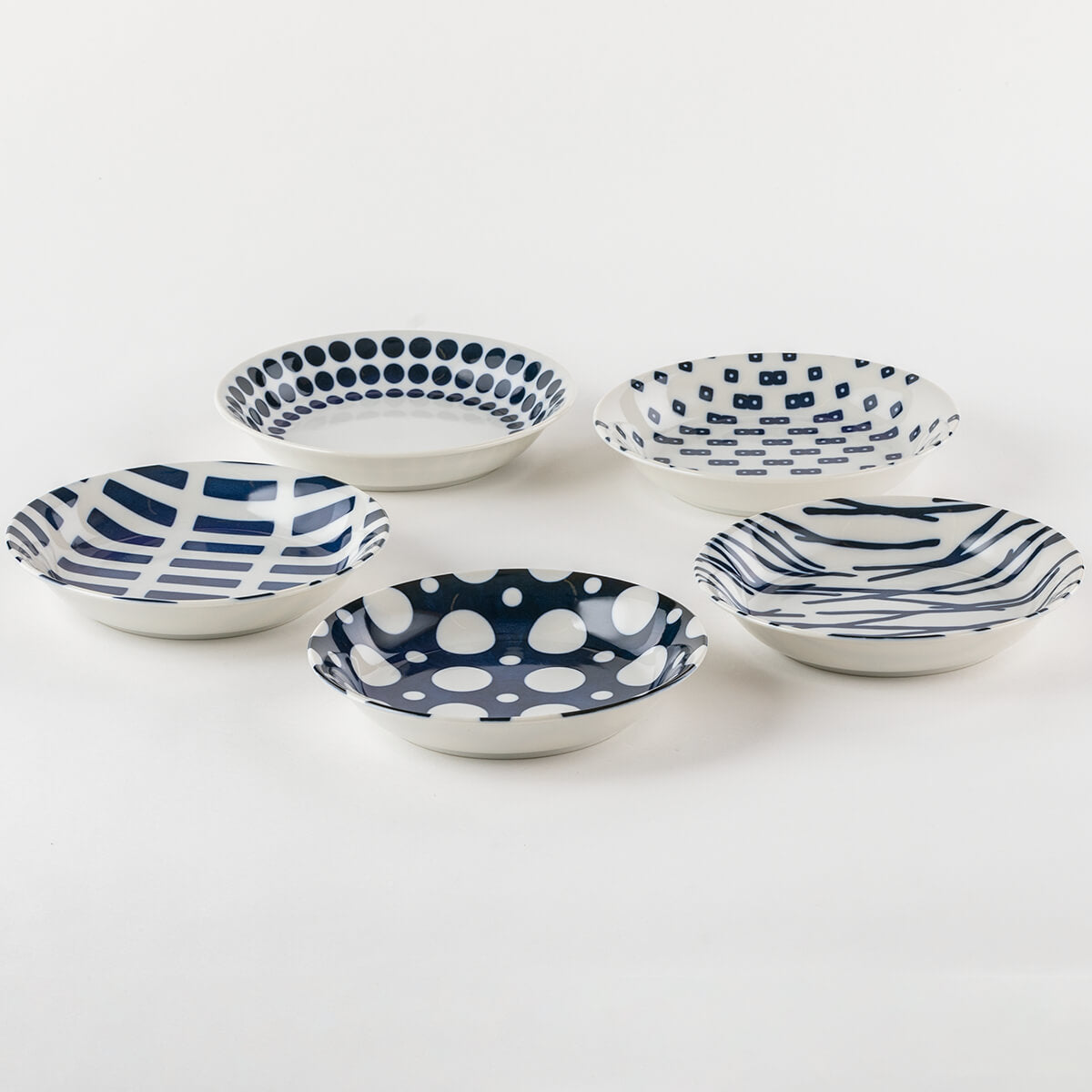 【27%OFF】特価品 北欧風 コバルト5デザイン 22㎝カレー皿5枚セット