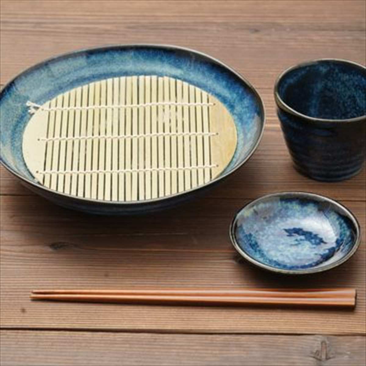窯変紺 ざるそばセット 四人分