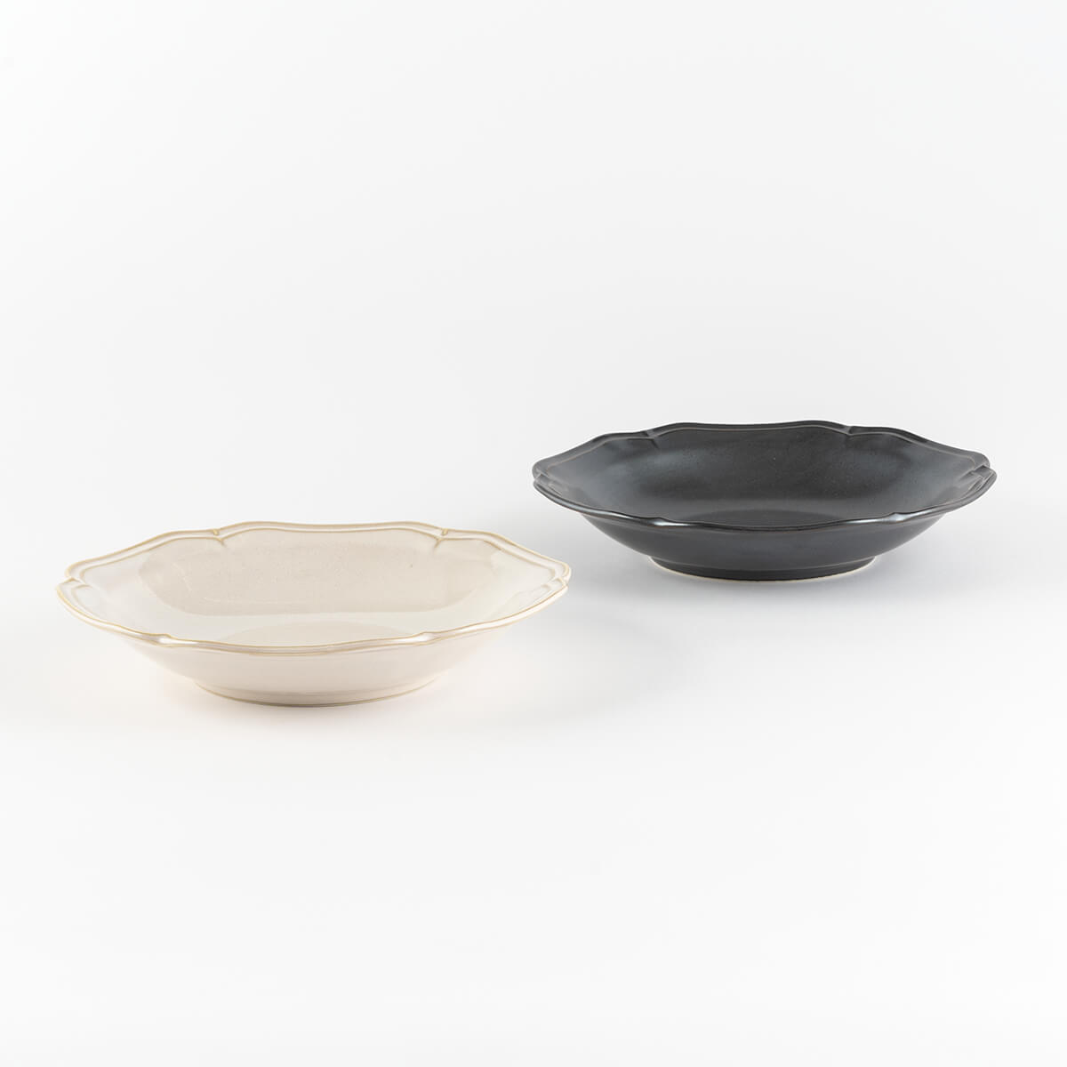 カレー皿ペア アイボリー&ブラック ティーク 食器 プレート 日本製 21.5 cm 深皿