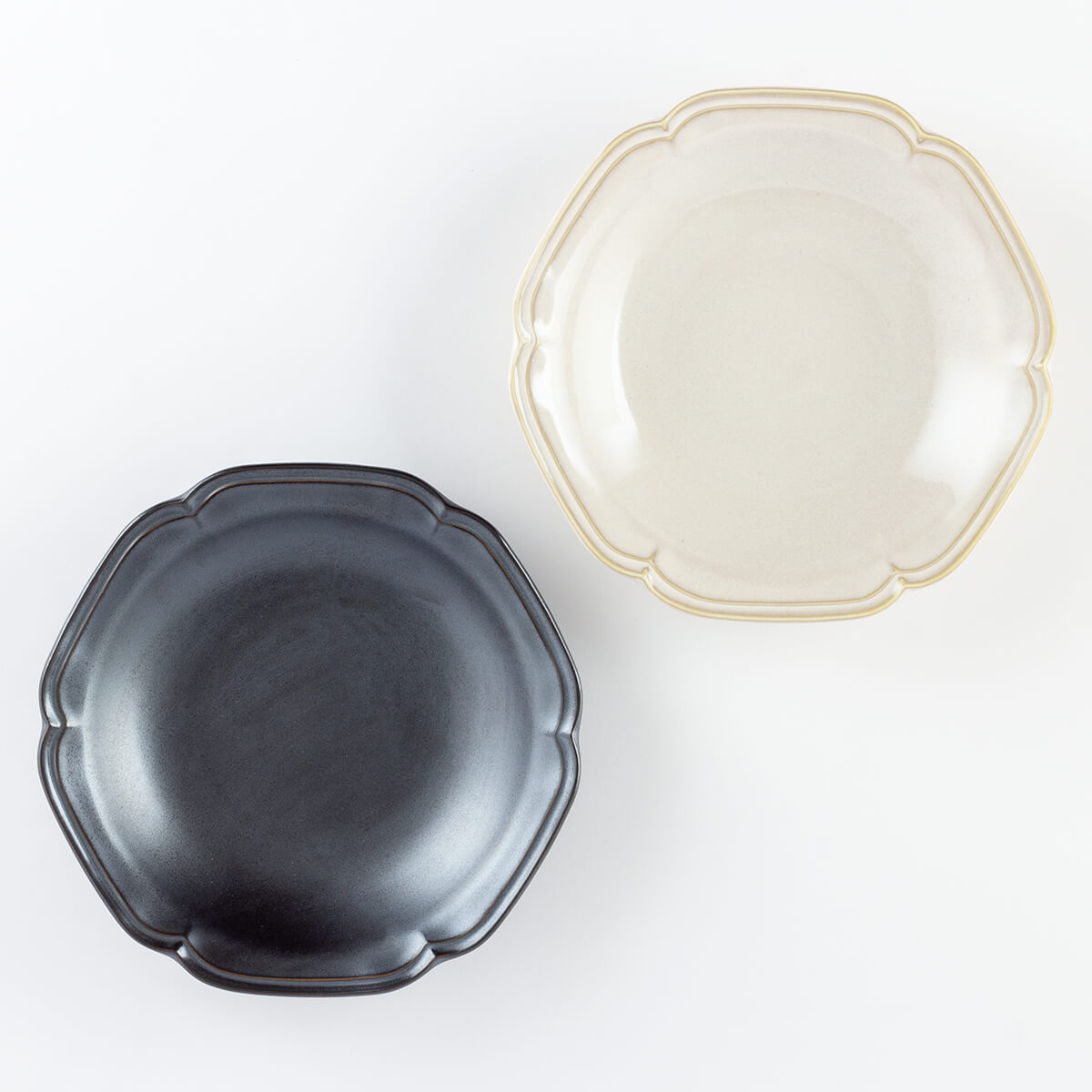 カレー皿ペア アイボリー&ブラック ティーク 食器 プレート 日本製 21.5 cm 深皿
