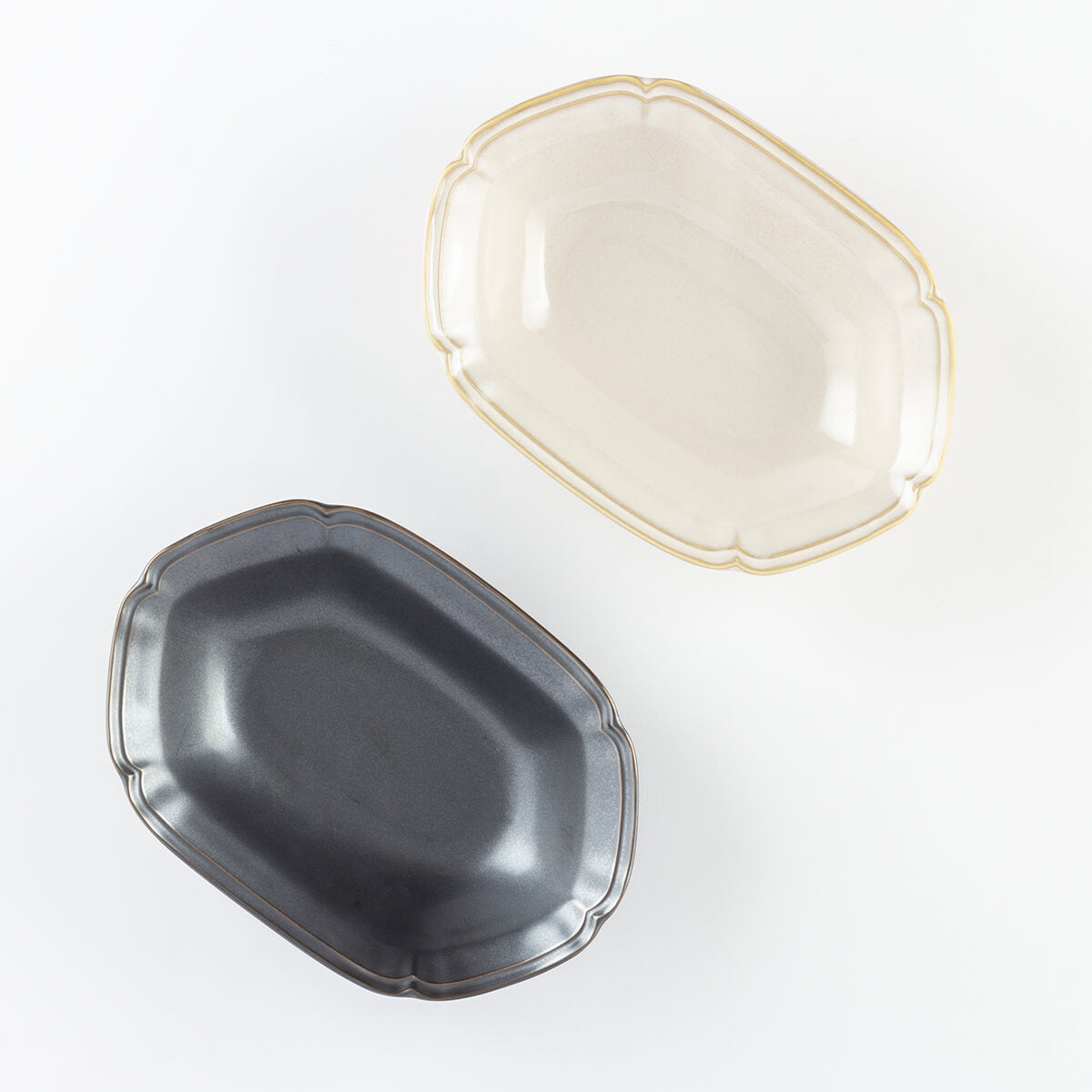 楕円深皿ペア アイボリー&ブラック ティーク 食器 プレート 日本製 21.6 cm 深皿