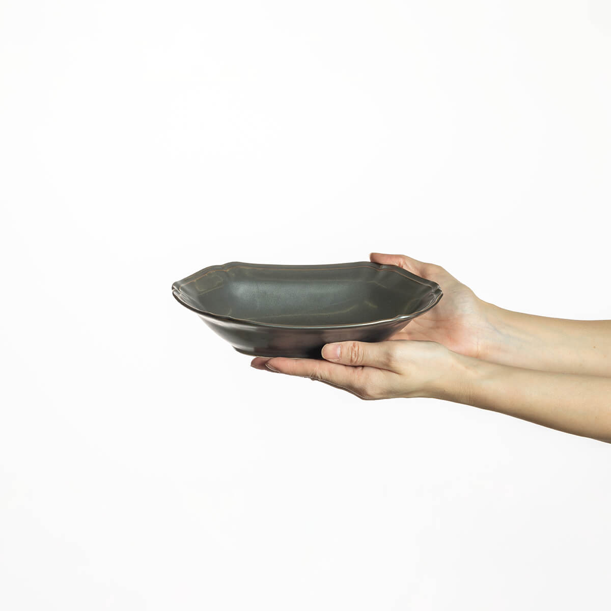 楕円深皿ペア アイボリー&ブラック ティーク 食器 プレート 日本製 21.6 cm 深皿