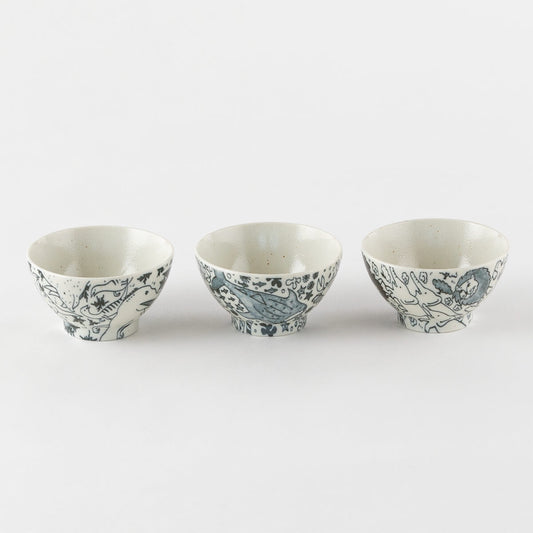 ほのぼの生き物図鑑 茶碗 3点