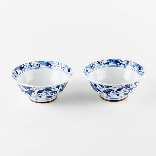 年越そば丼 軽量染付彩花 2点