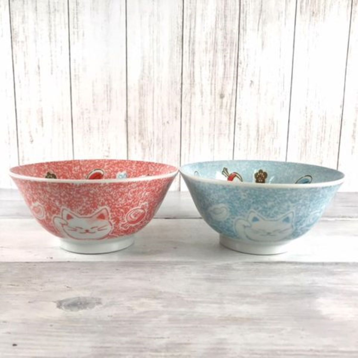 【33%OFF】特価品 招き猫 子供ラーメン丼 ペア