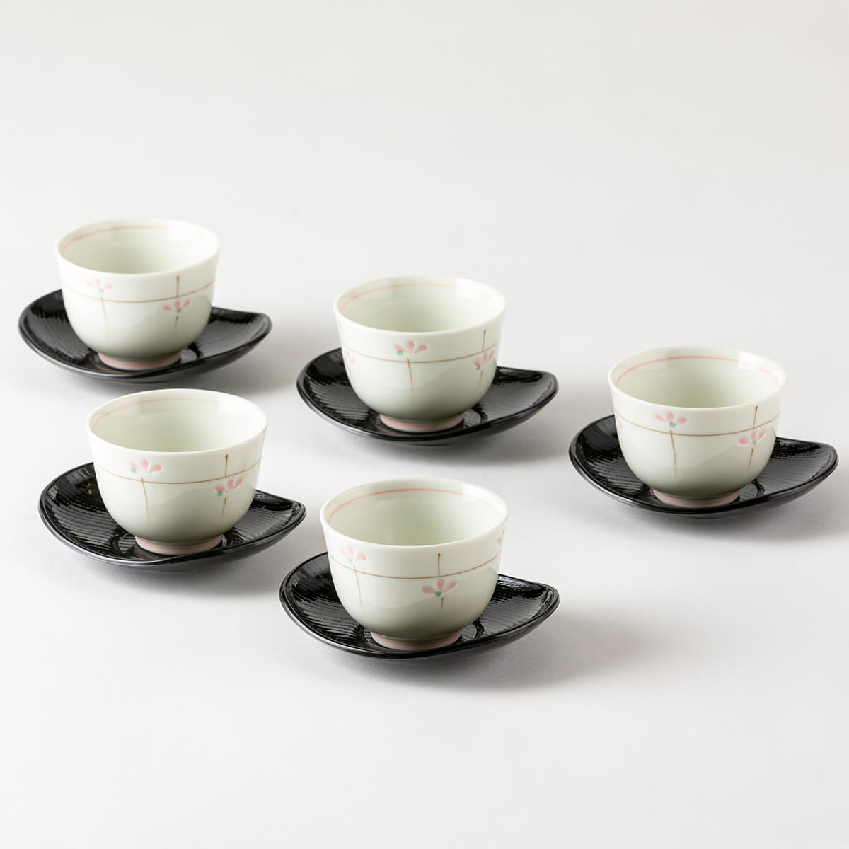 ピンク若芽 茶托付煎茶揃