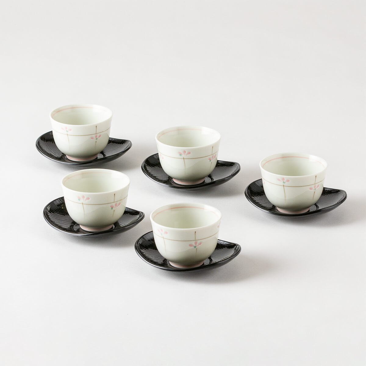 ピンク若芽 茶托付煎茶揃