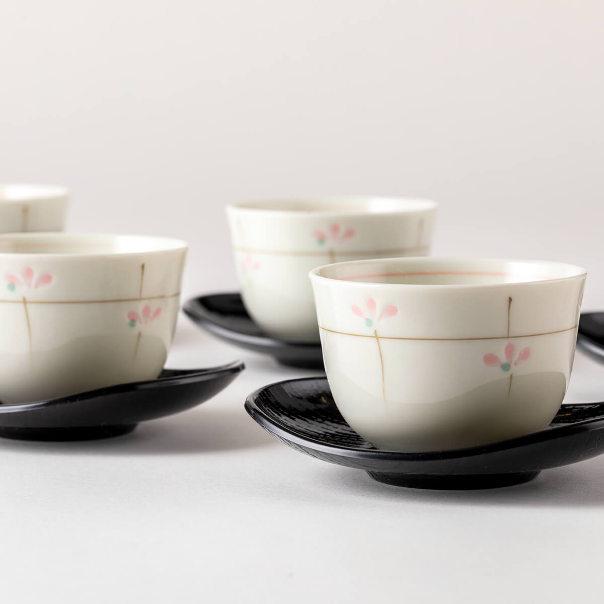 ピンク若芽 茶托付煎茶揃