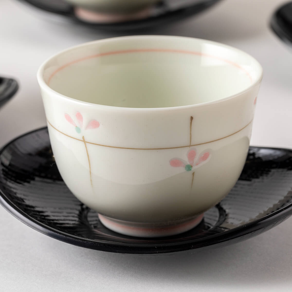 ピンク若芽 茶托付煎茶揃