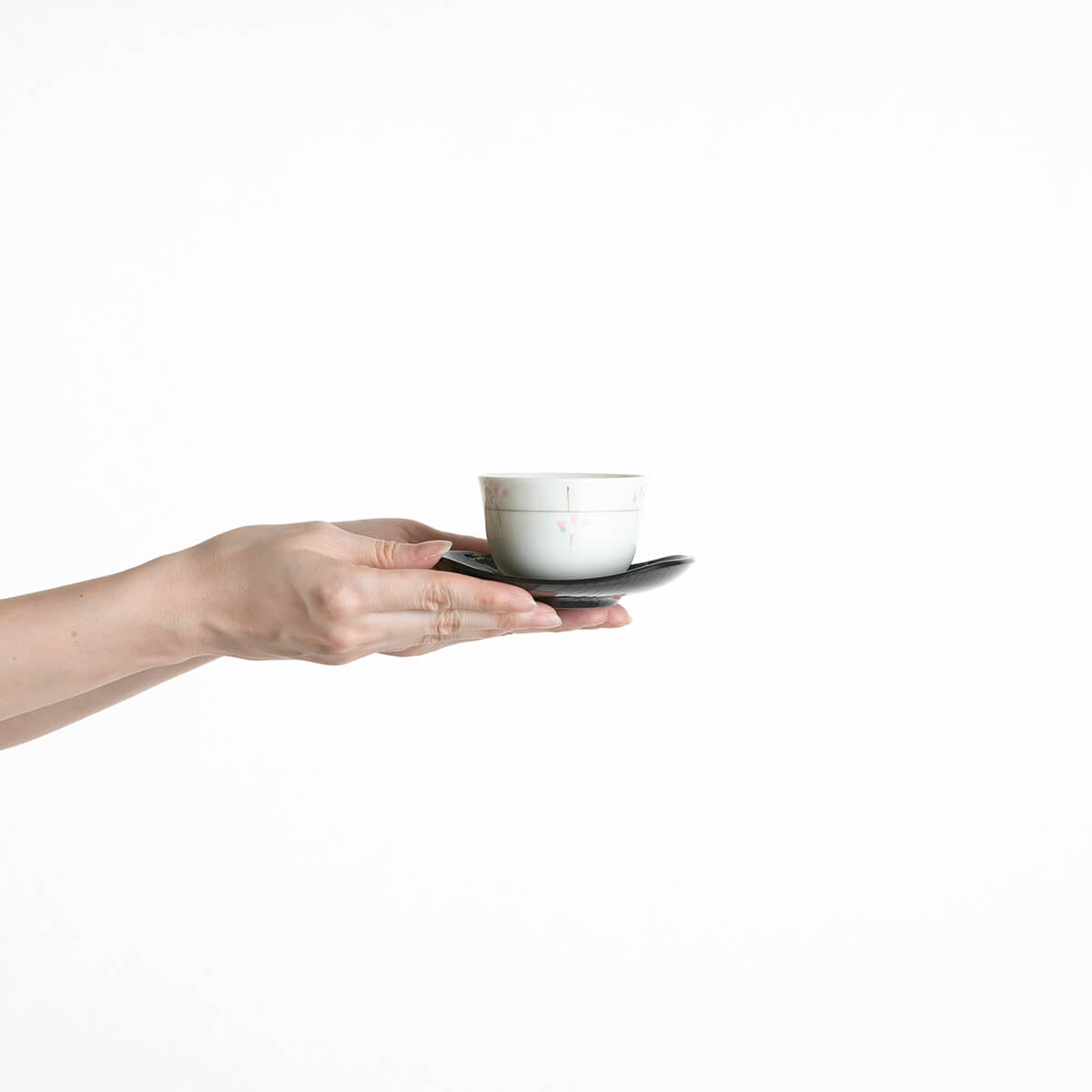 ピンク若芽 茶托付煎茶揃
