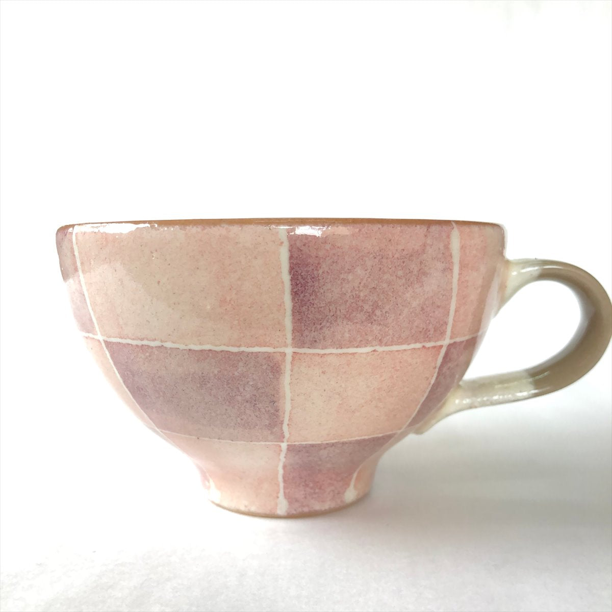 【33%OFF】特価品 かわいい手描きスープカップ 桜色格子