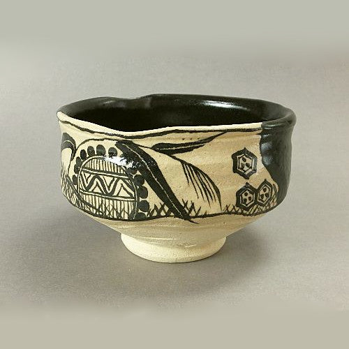 【雅山窯】黒織部茶碗(桐箱)