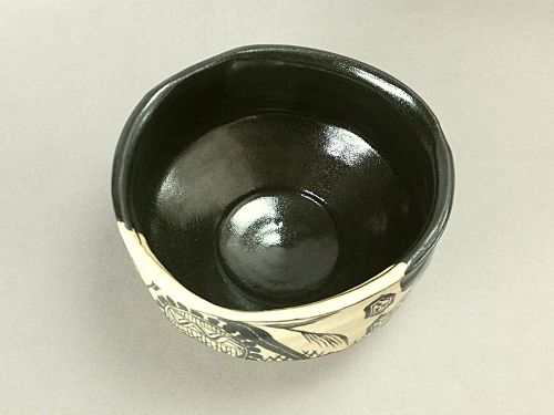 【雅山窯】黒織部茶碗(桐箱)