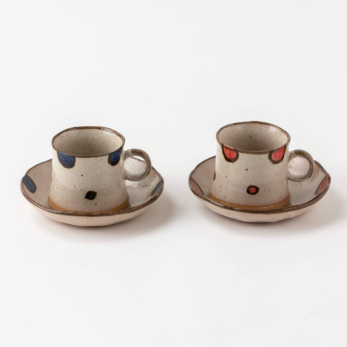 水玉 土物コーヒーカップ&ソーサー 2色セット
