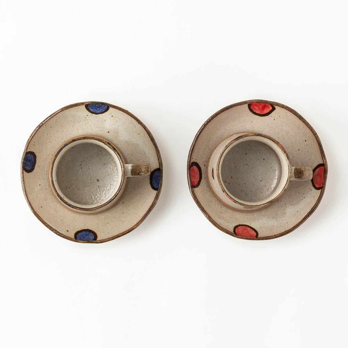 水玉 土物コーヒーカップ&ソーサー 2色セット