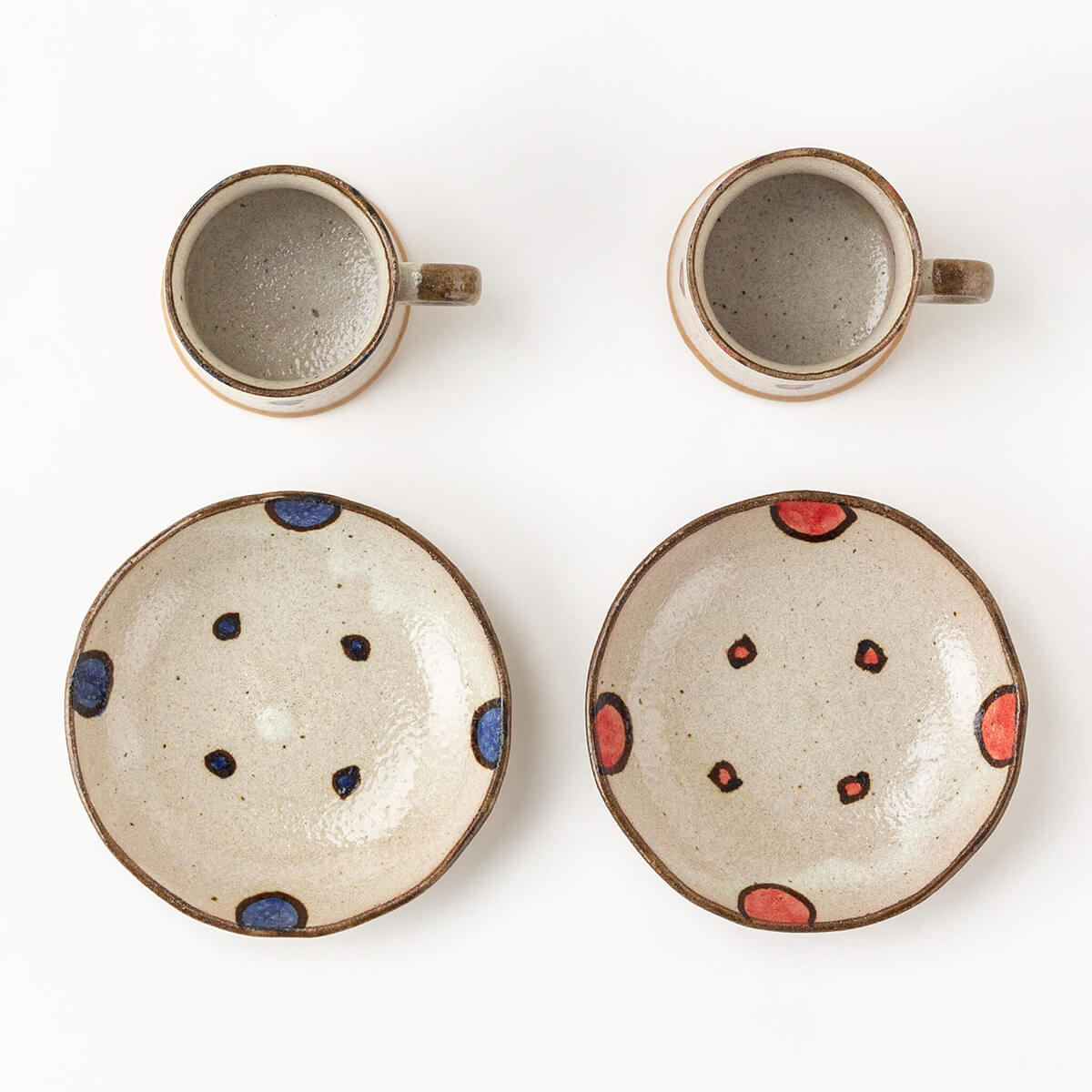 水玉 土物コーヒーカップ&ソーサー 2色セット
