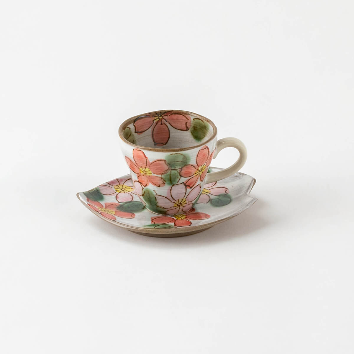 手描き 赤桜 コーヒー碗皿