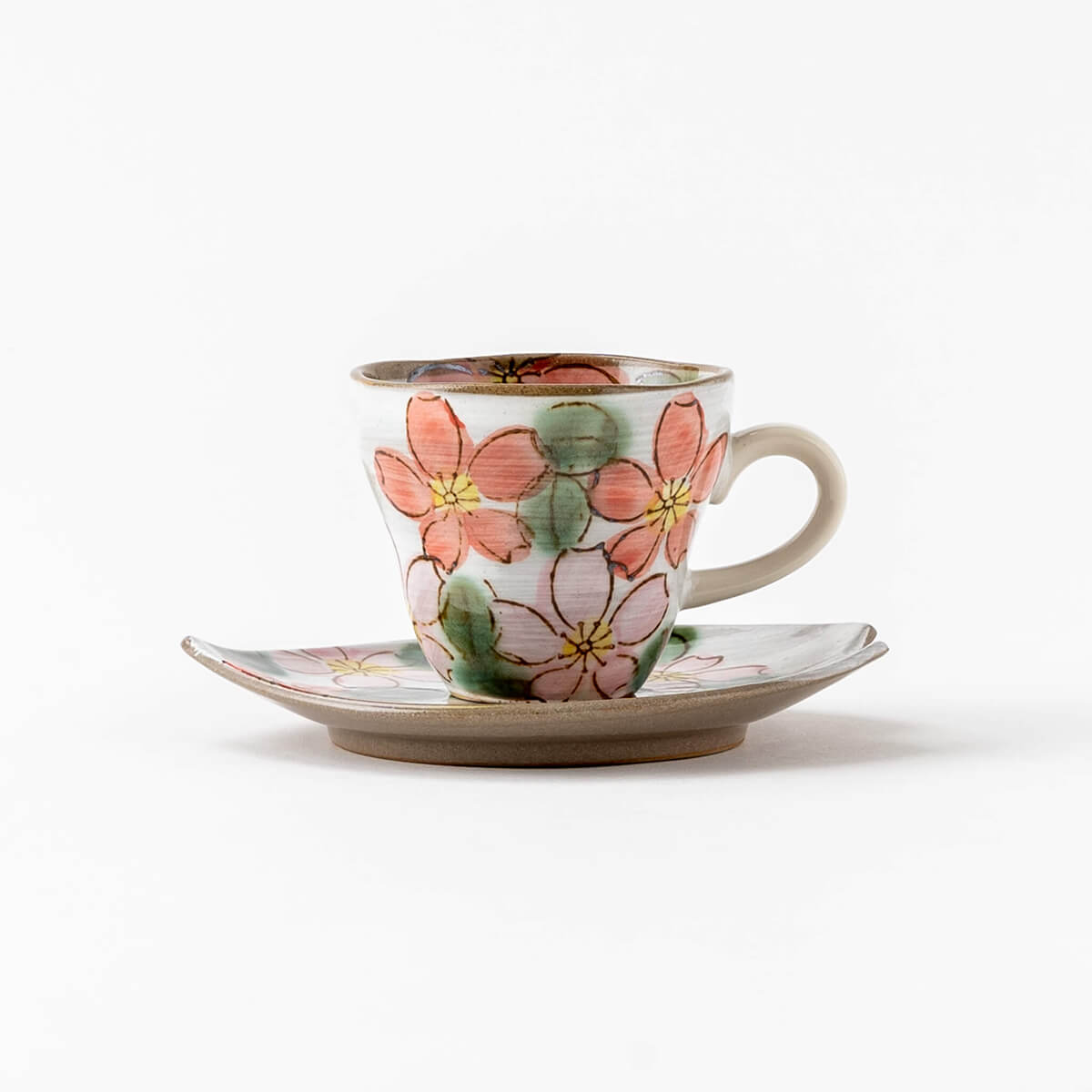 手描き 赤桜 コーヒー碗皿