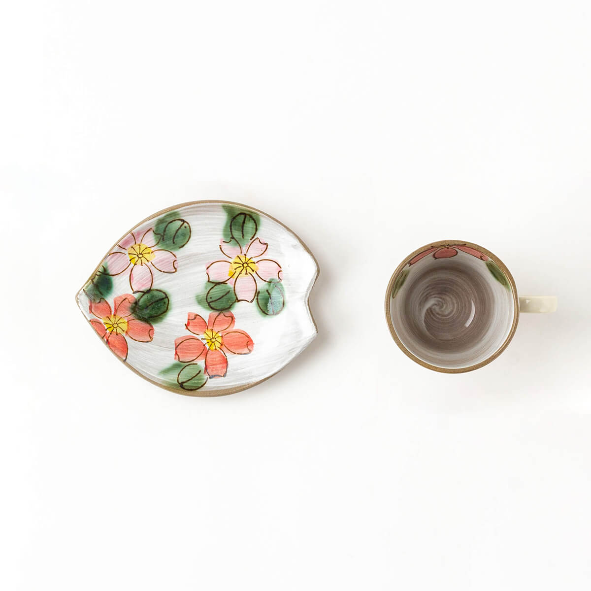 手描き 赤桜 コーヒー碗皿