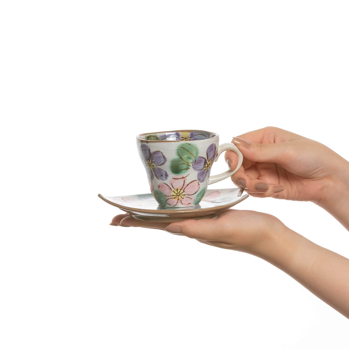 手描き 紫桜 コーヒー碗皿