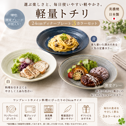 【31パーセントOFF】（3カラー）軽量トチリ　24cmディナープレート