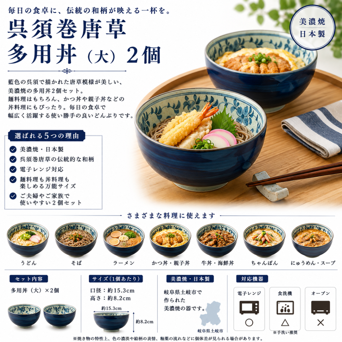 【27パーセントOFF】呉須巻唐草　多用丼（大）　2個