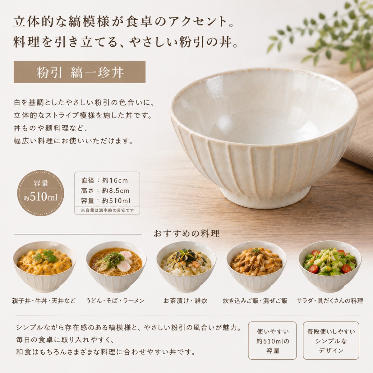 粉引　縞一珍丼