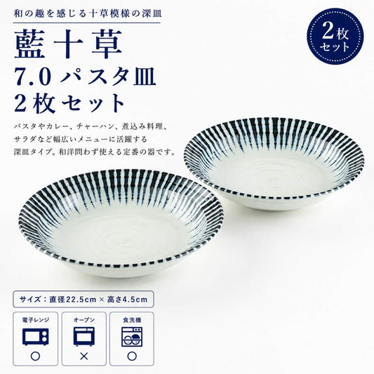 藍十草 7.0パスタ皿2枚セット