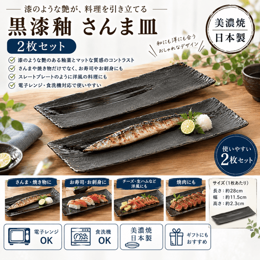 黒漆釉さんま皿2枚