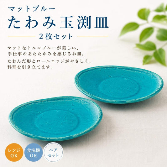 きれいなブルーマットのたわんだ楕円皿ペア