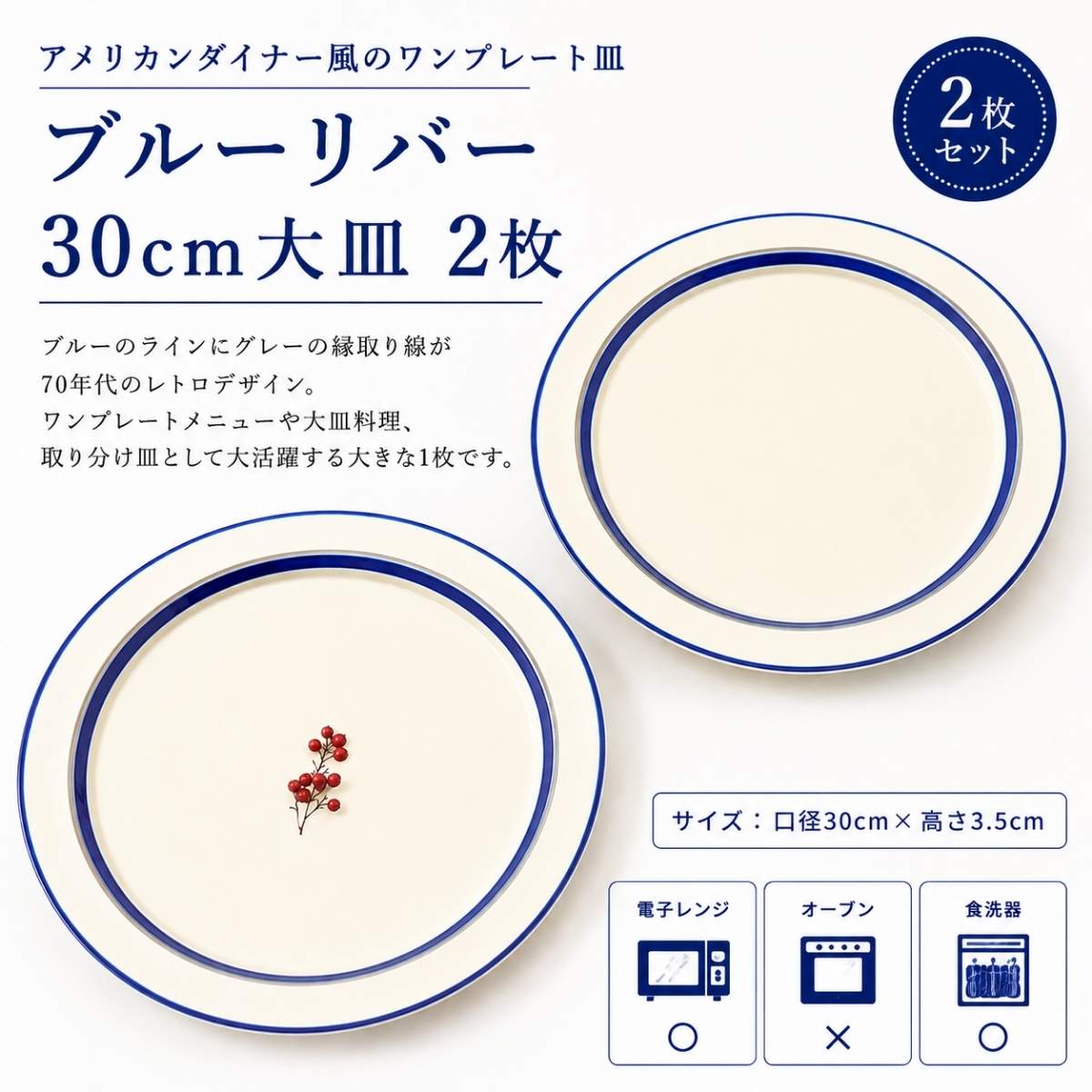 ブルーリバー30ｃｍ大皿　2枚