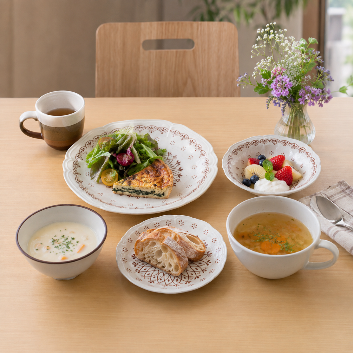 美濃焼 花レースのおうちカフェ 6点セット