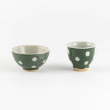 水玉 　茶碗と湯呑のセット  陶器  グリーン  おうちカフェ 和食器 ドット　