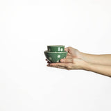 水玉 　茶碗と湯呑のセット  陶器  グリーン  おうちカフェ 和食器 ドット　