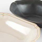 楕円深皿ペア アイボリー＆ブラック ティーク 食器 プレート 日本製 21.6 cm 深皿