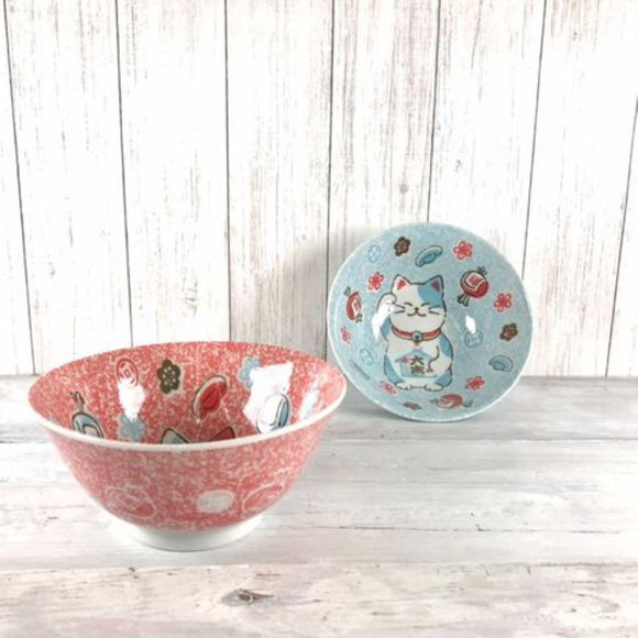【特価品】招き猫　子供ラーメン丼　ペア