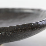 シックな黒、黒釉たわんだ楕円皿ペア