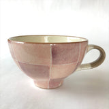かわいい手描きスープカップ　桜色格子