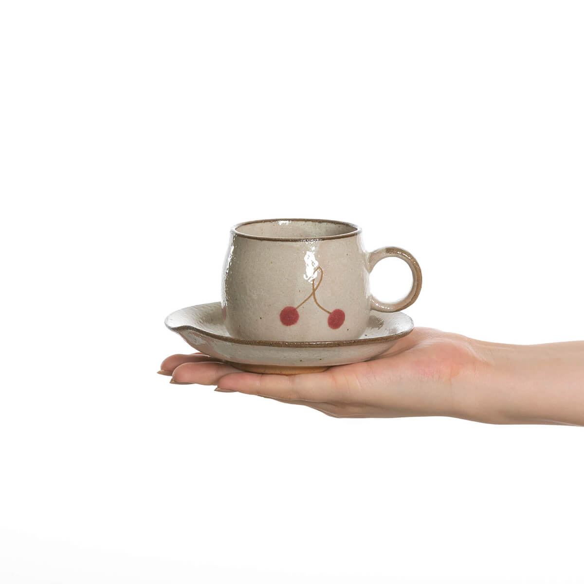 さくらんぼ 土物コーヒーカップ&ソーサー ２色セット – 陶土う庵